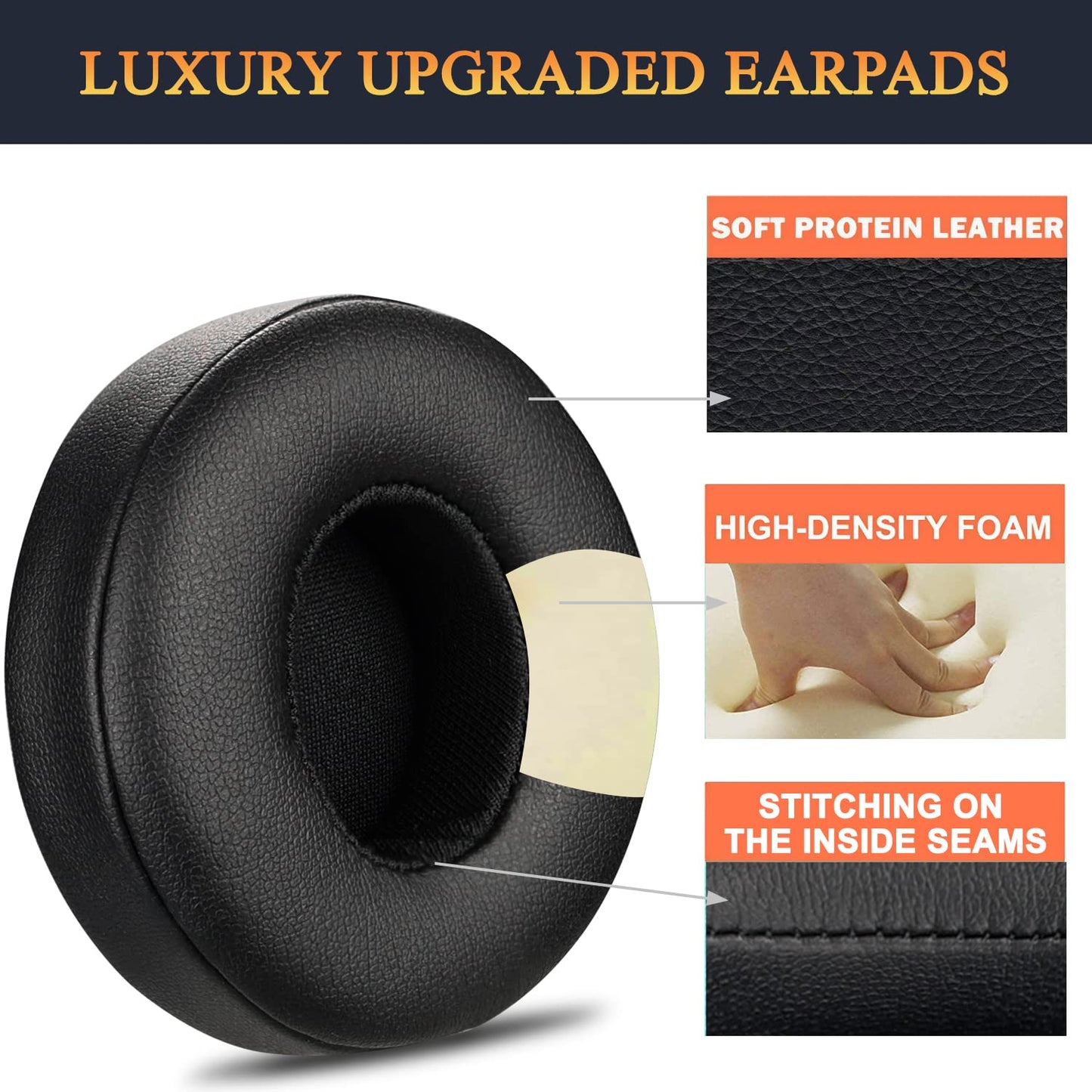 SoloWIT Earpads Cushions for Beats Solo 2 & 3 Wireless - Soft Protein Leather, Added Thickness